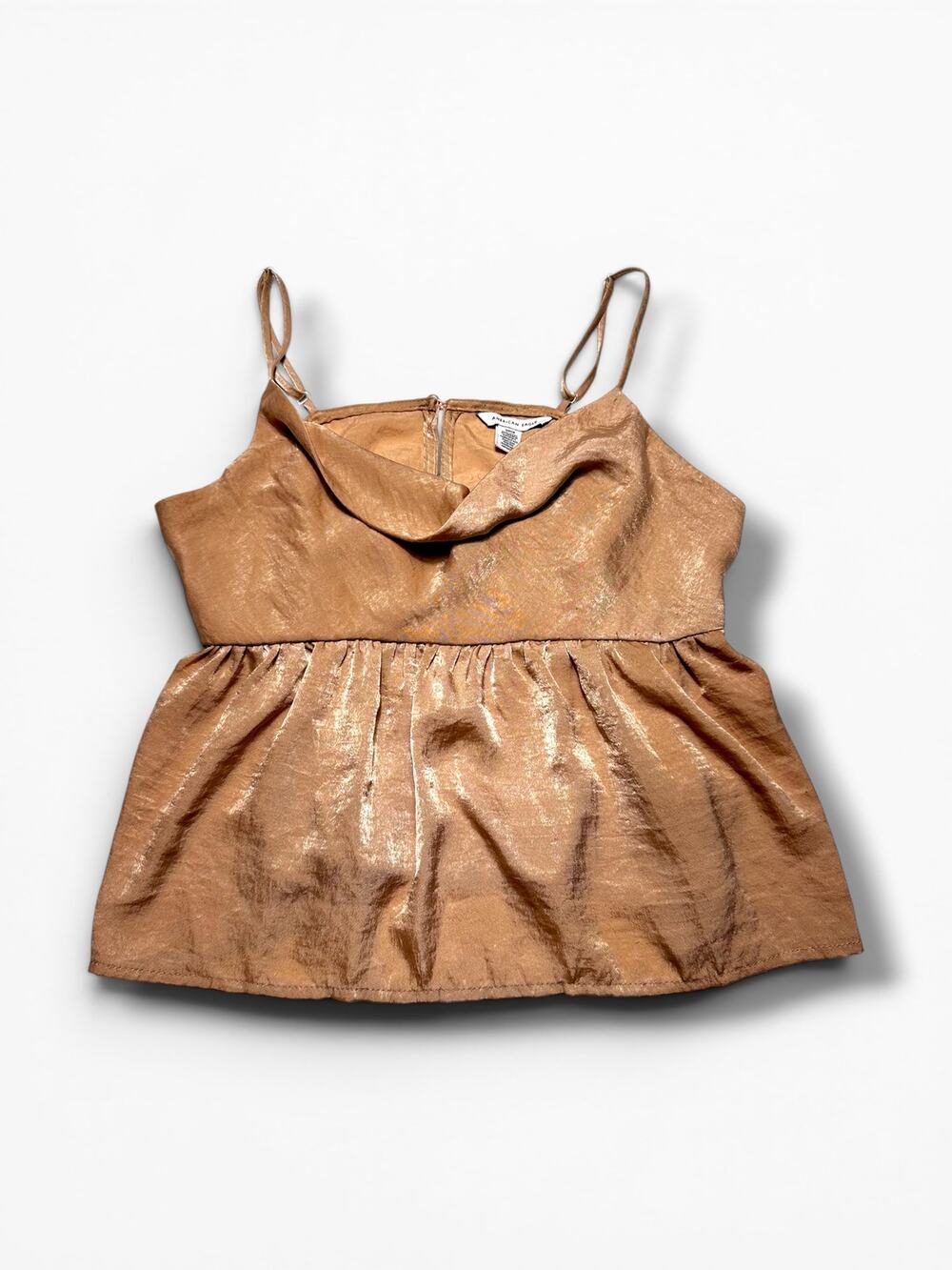 American Eagle Metallic Rose-Gold Cowl Neck Peplum Cami SIze Small